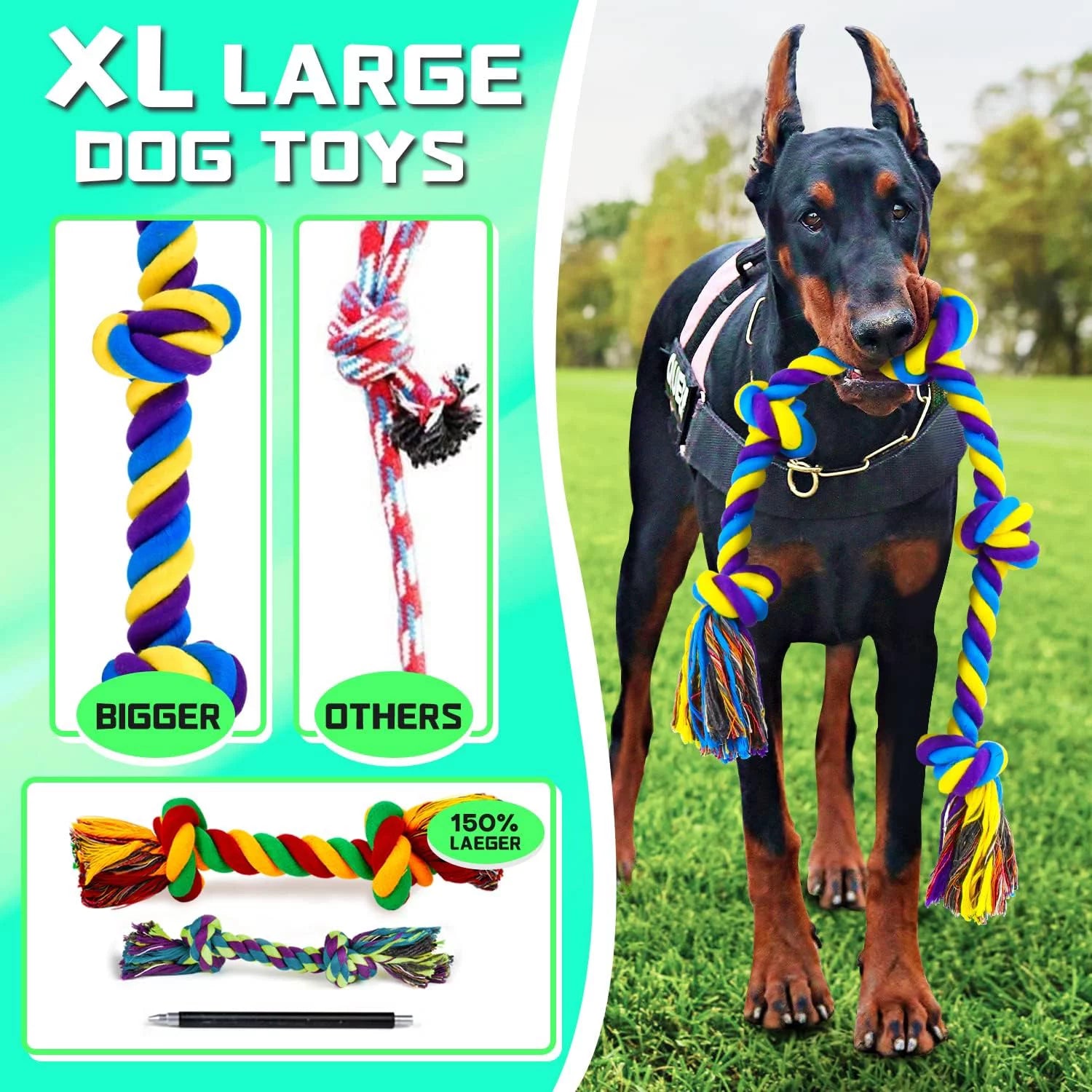 XL Dog Chew Toys for Aggressive Chewers Large Breed, 14 Pack Tough Indestructible Dog Toys , Durable Puppy Chew Toys for Teething, Heavy Duty Cotton Dog Rope Toys for Large Dogs