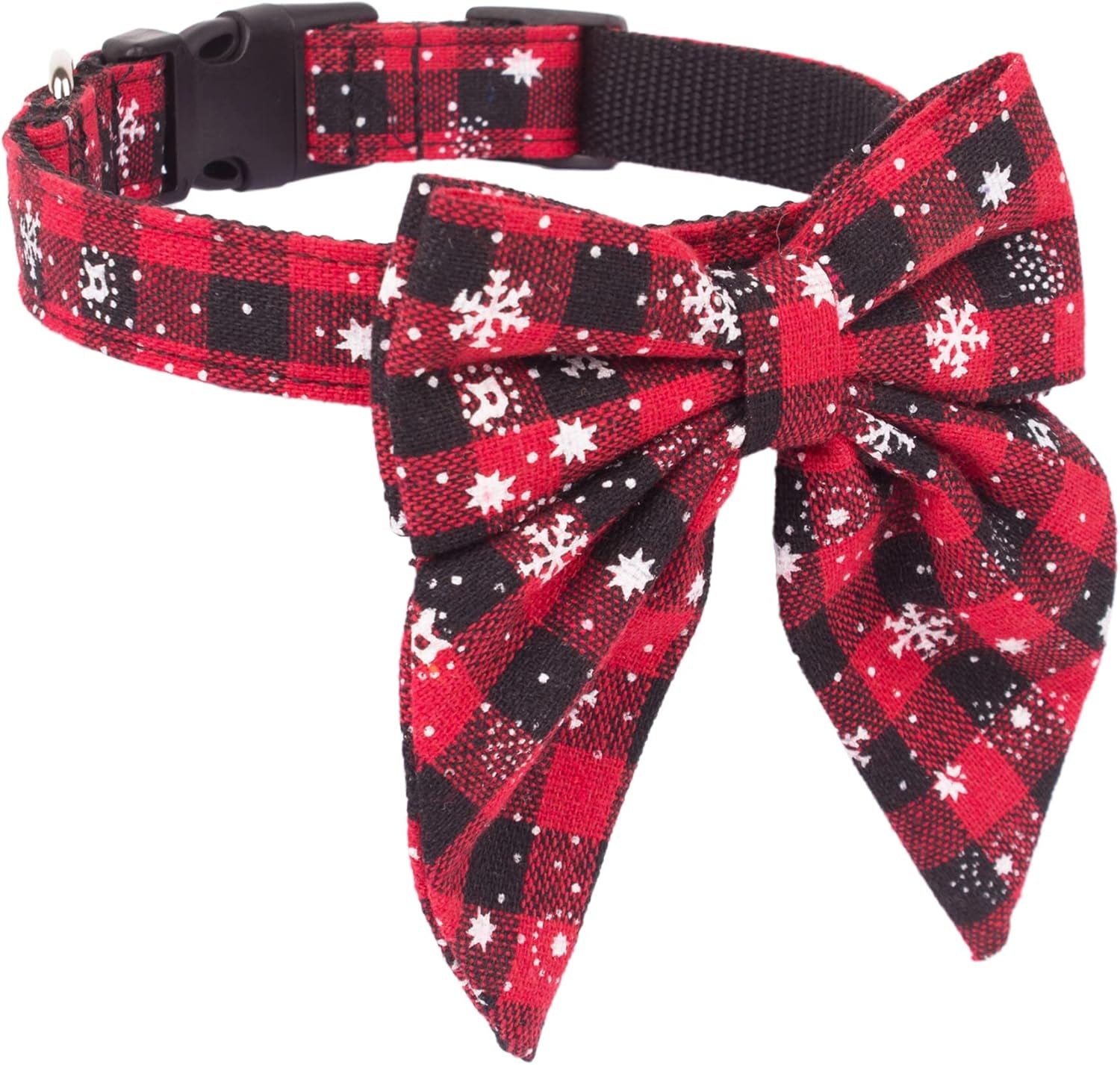 Christmas Dog Collar with Bow, Adjustable Cotton Red Bowtie Dog Christmas Collars for Large Dogs Pets (Large, Black & Red)